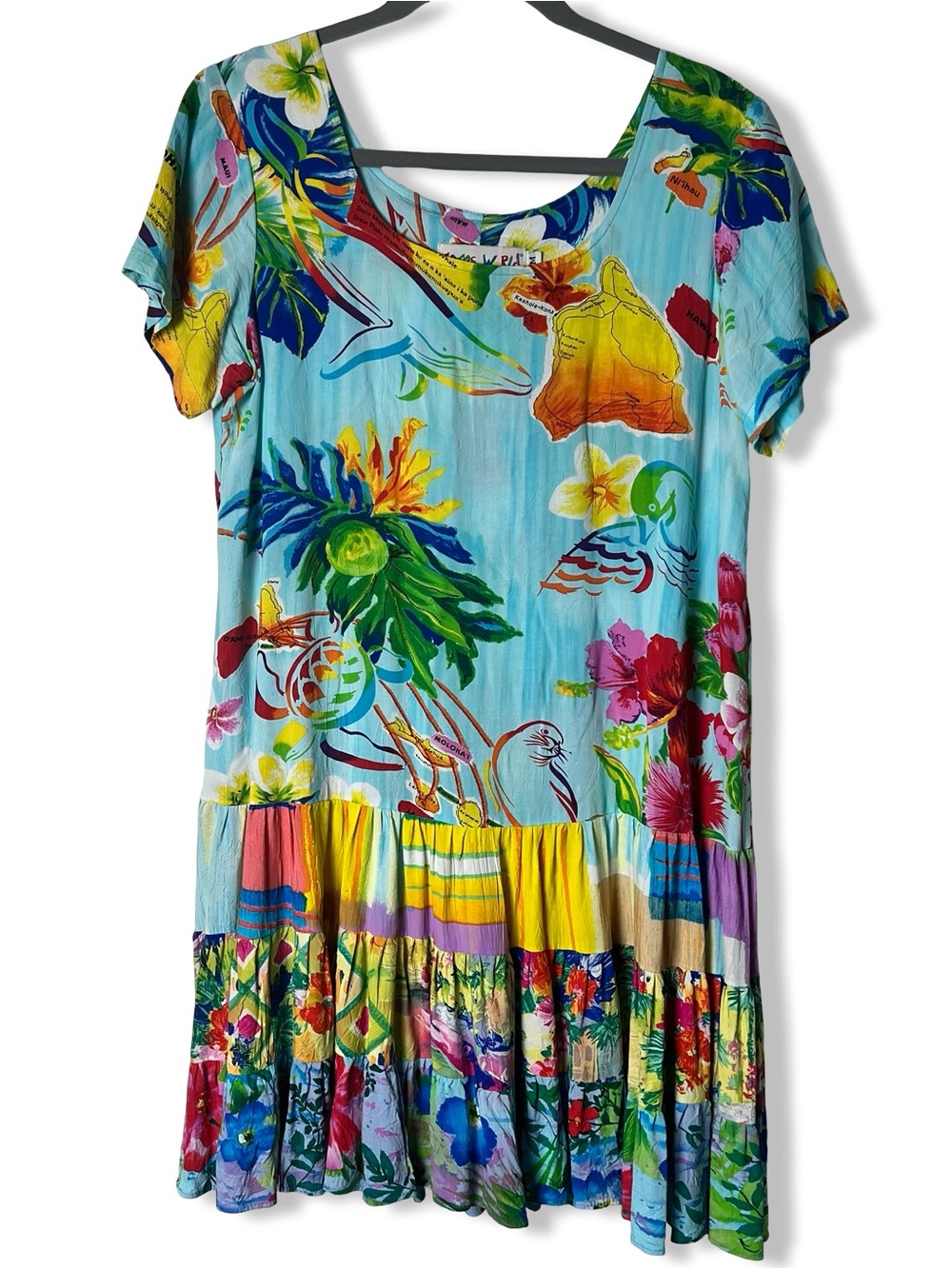 Jams World Vintage Women’s Hattie Dress Island Life Hawaiian Tiered 90s Y2K Sz M